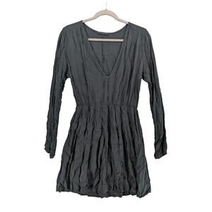 Brandy Melville Mini Dress One Size Black VNeck Long Sleeve Pleated ALine Short‎